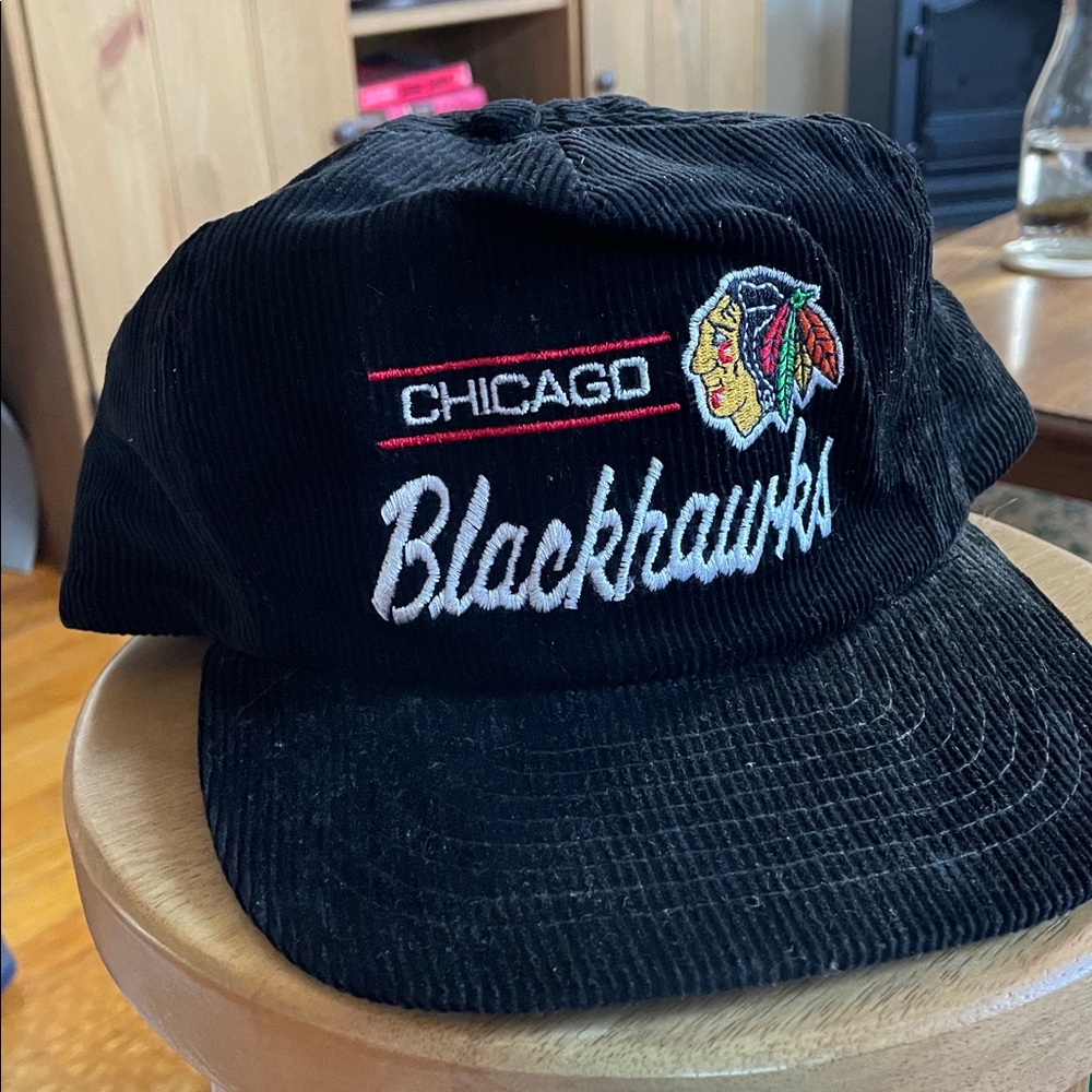 Vintage 80s Corduroy Chicago Blackhawks NHL Annco American Needle Snapback Hat